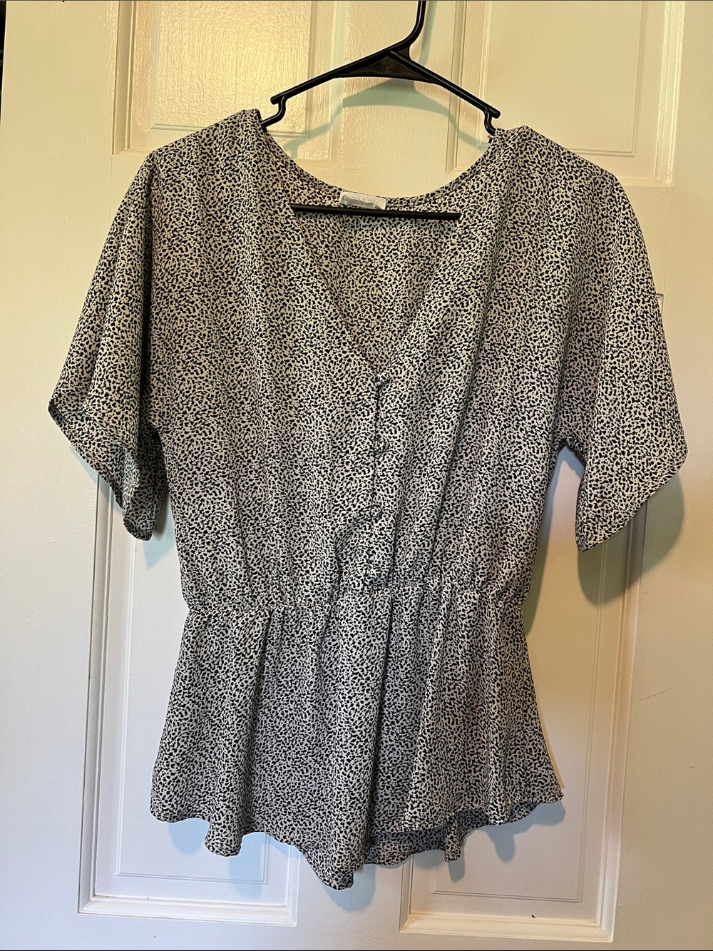 Sienna Sky Black & White Printed V-Neck Peplum Blouse